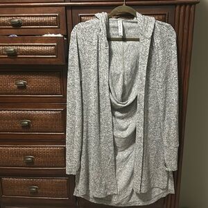 Heather grey Athleta hooded open front lightweight jacket, very soft!